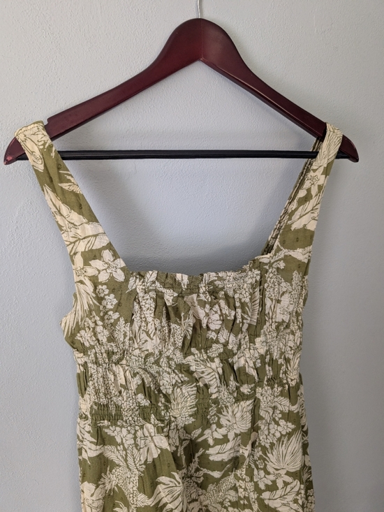 Free People Olive Green Patterned 100% Cotton Floral Tiered Sun Dress Size 10 - Picture 2 of 8